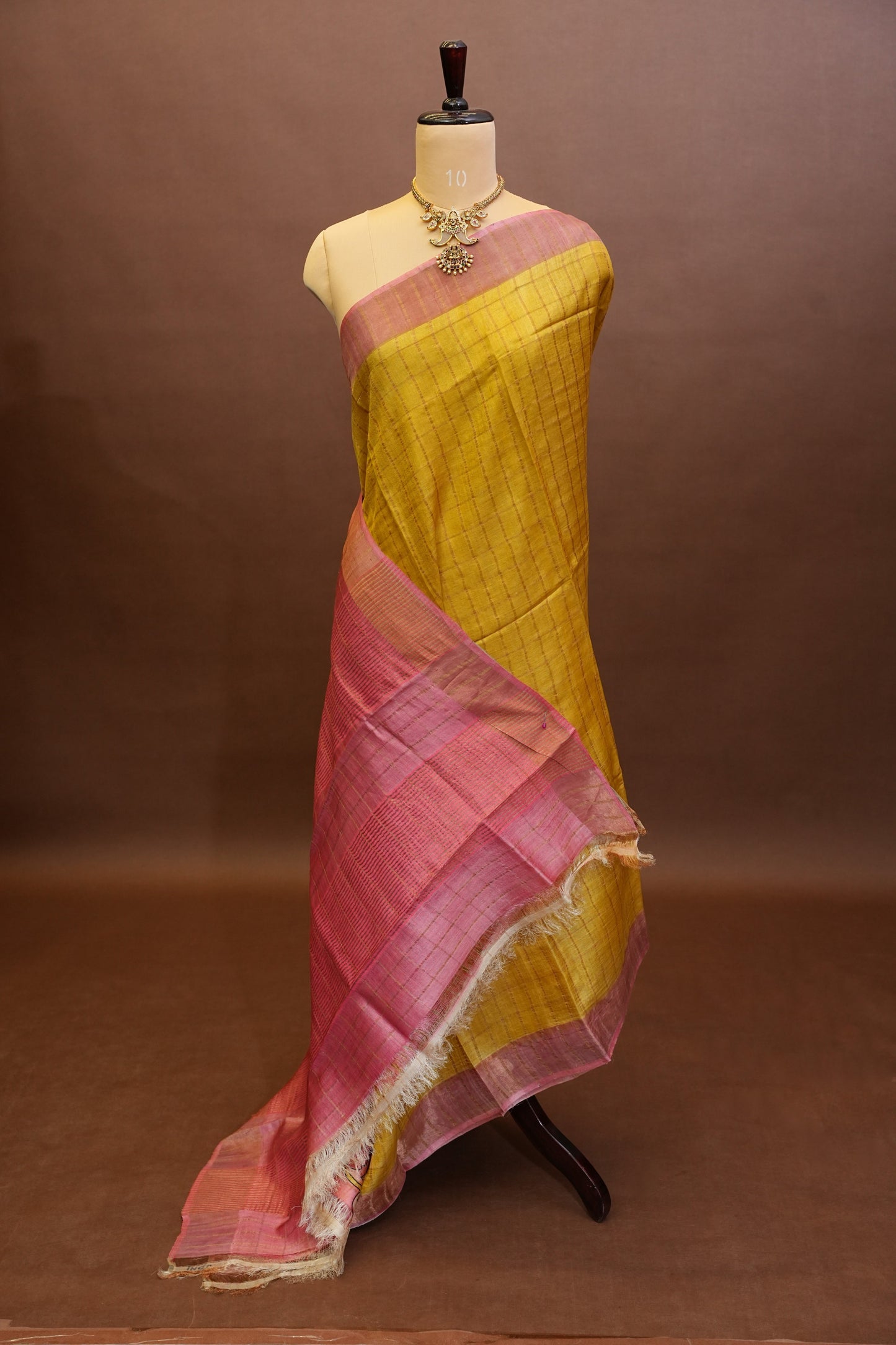 Pure Tussar Silk Saree with Handpainted Blouse-Yellow|Silk Mark Certified