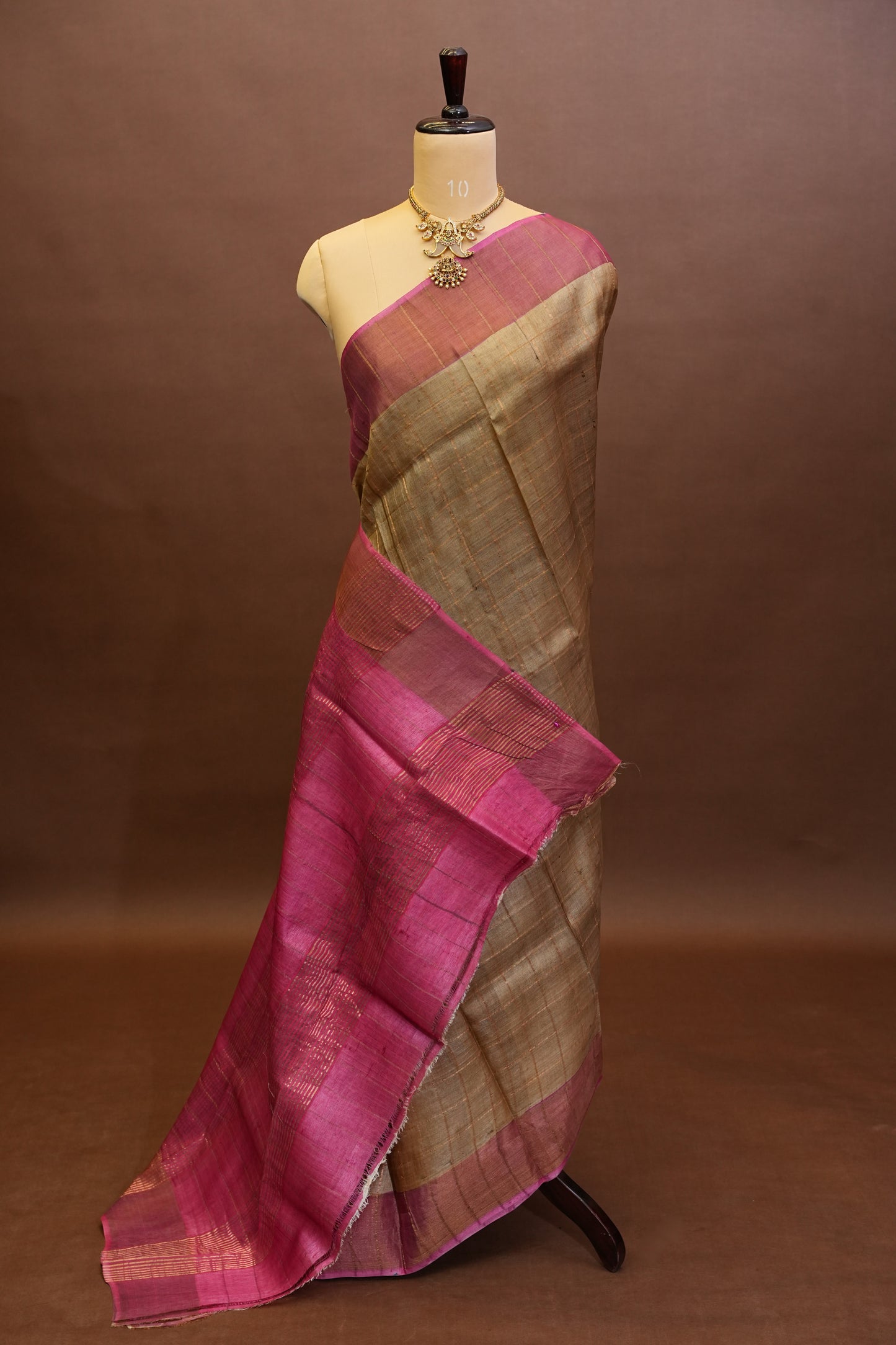 Pure Tussar Silk Saree with Hand-Painted Kalamkari Blouse | Silk Mark Certified