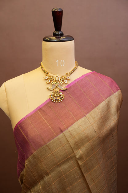 Pure Tussar Silk Saree with Hand-Painted Kalamkari Blouse | Silk Mark Certified