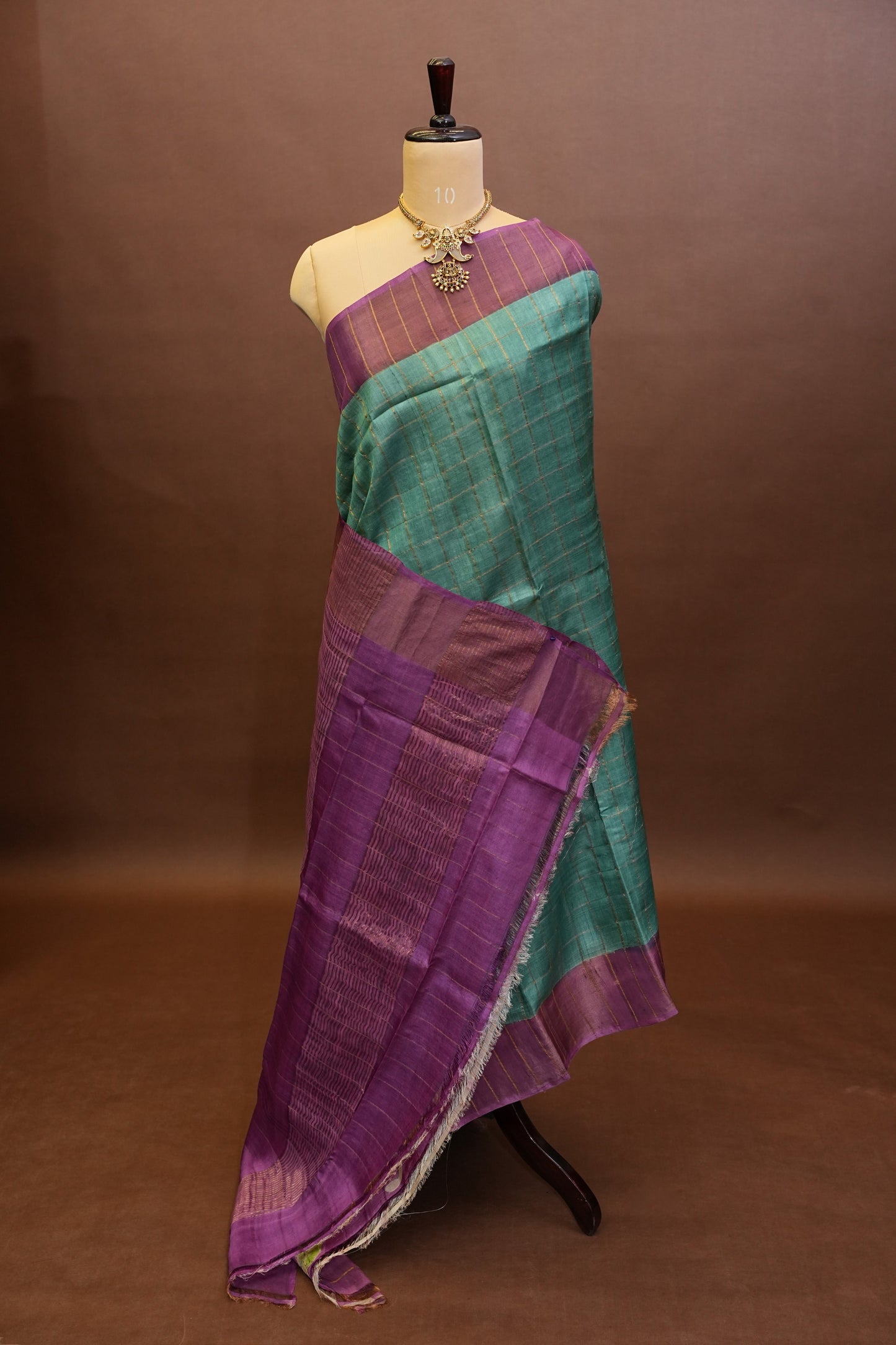 Pure Tussar Silk Saree with Handpainted Blouse-Sea Green|Silk Mark Certified
