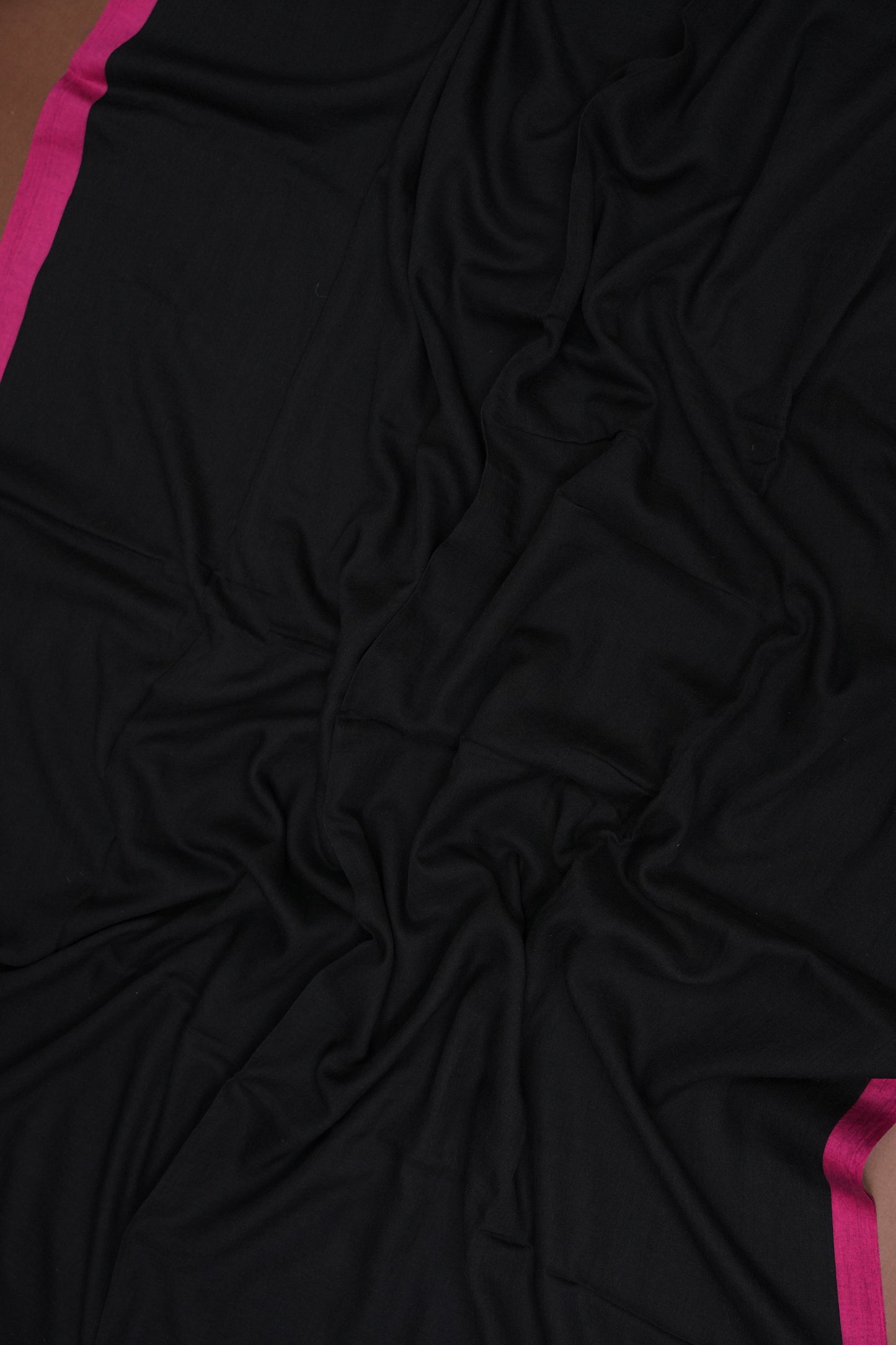 Mulmul Cotton Saree with Tassels - Black