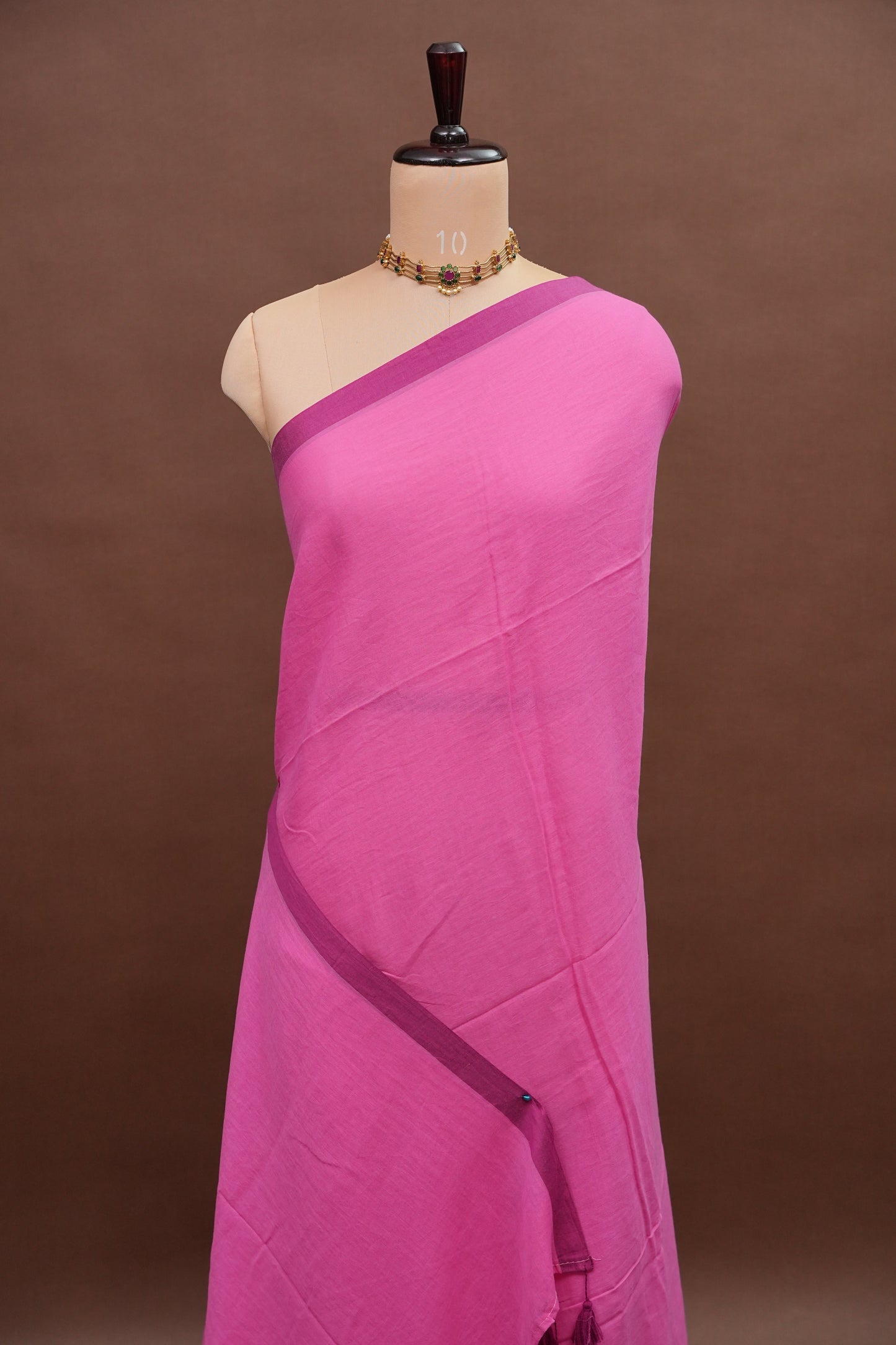 Mulmul Cotton Saree with Tassels - Pink