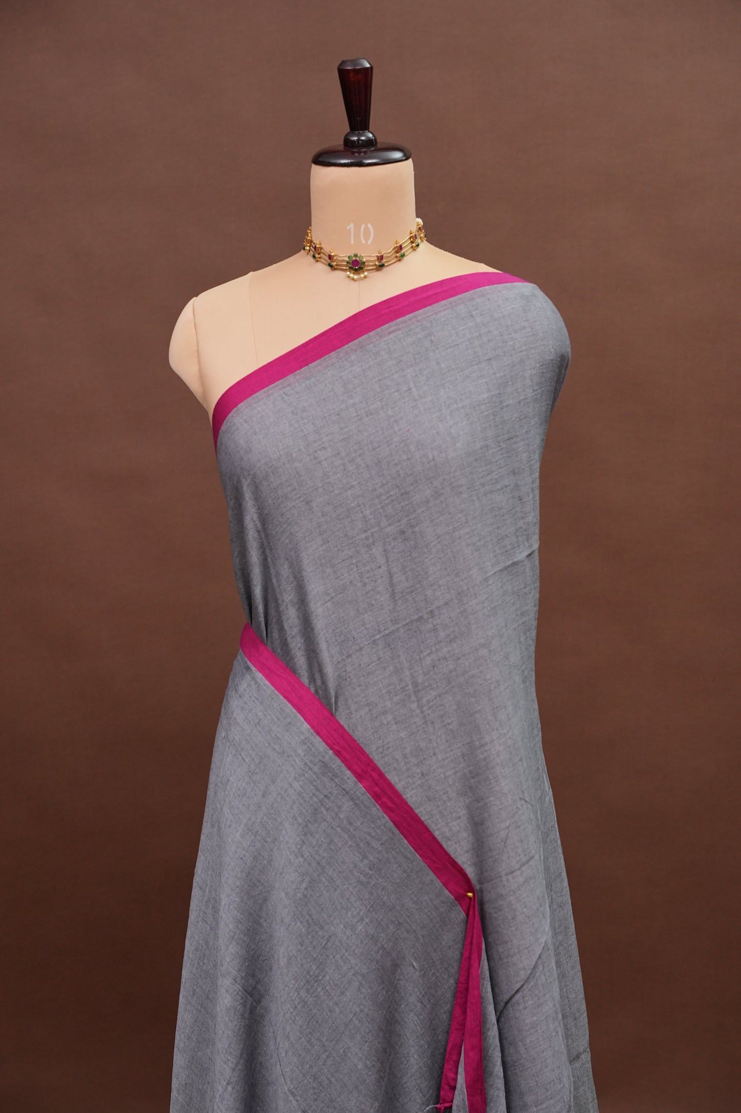 Mulmul Cotton Saree with Tassels - Grey