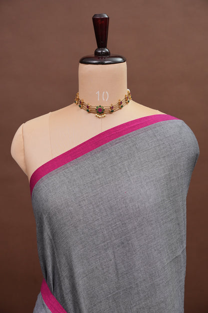 Mulmul Cotton Saree with Tassels - Grey