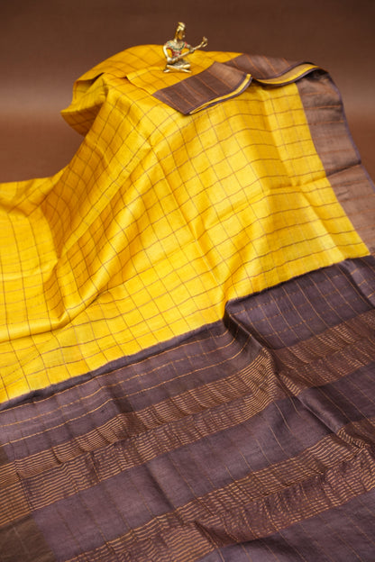 Pure Tussar Silk Saree with Handpainted Blouse-|Silk Mark Certified