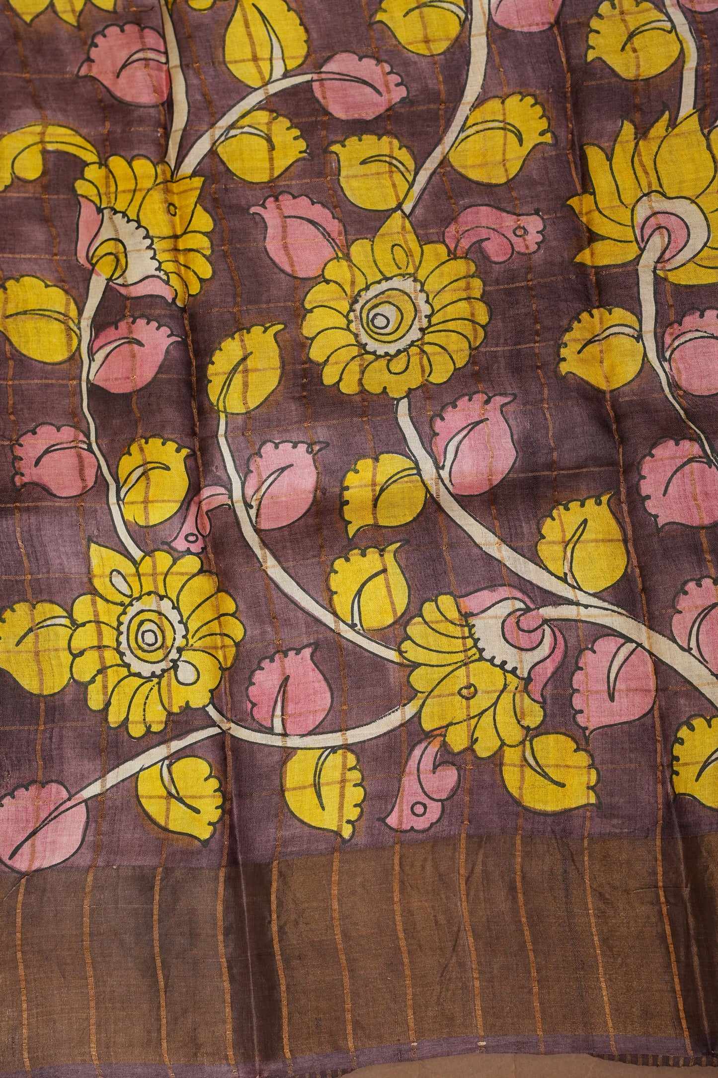 Pure Tussar Silk Saree with Handpainted Blouse-|Silk Mark Certified