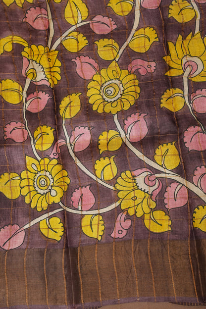 Pure Tussar Silk Saree with Handpainted Blouse-|Silk Mark Certified