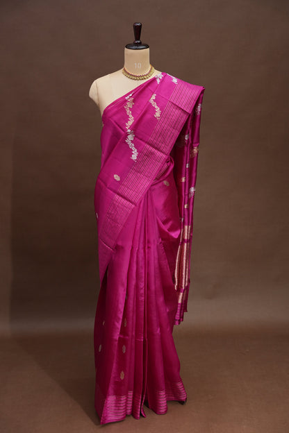 PURE MANGO SILK SAREE – RANI PINK WITH DUAL-TONE FLORAL ZARI VINES