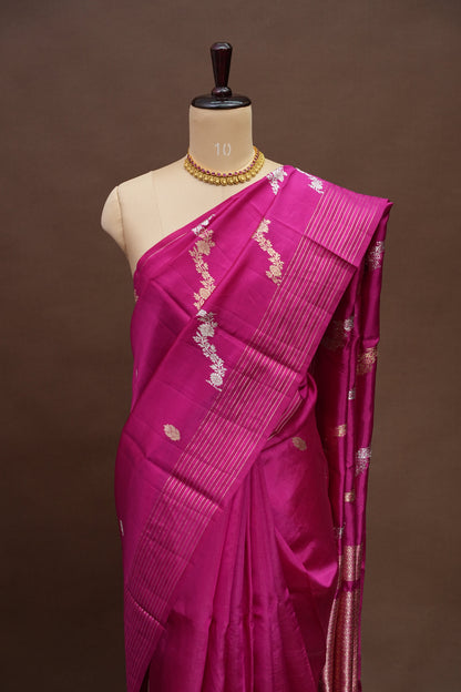 PURE MANGO SILK SAREE – RANI PINK WITH DUAL-TONE FLORAL ZARI VINES