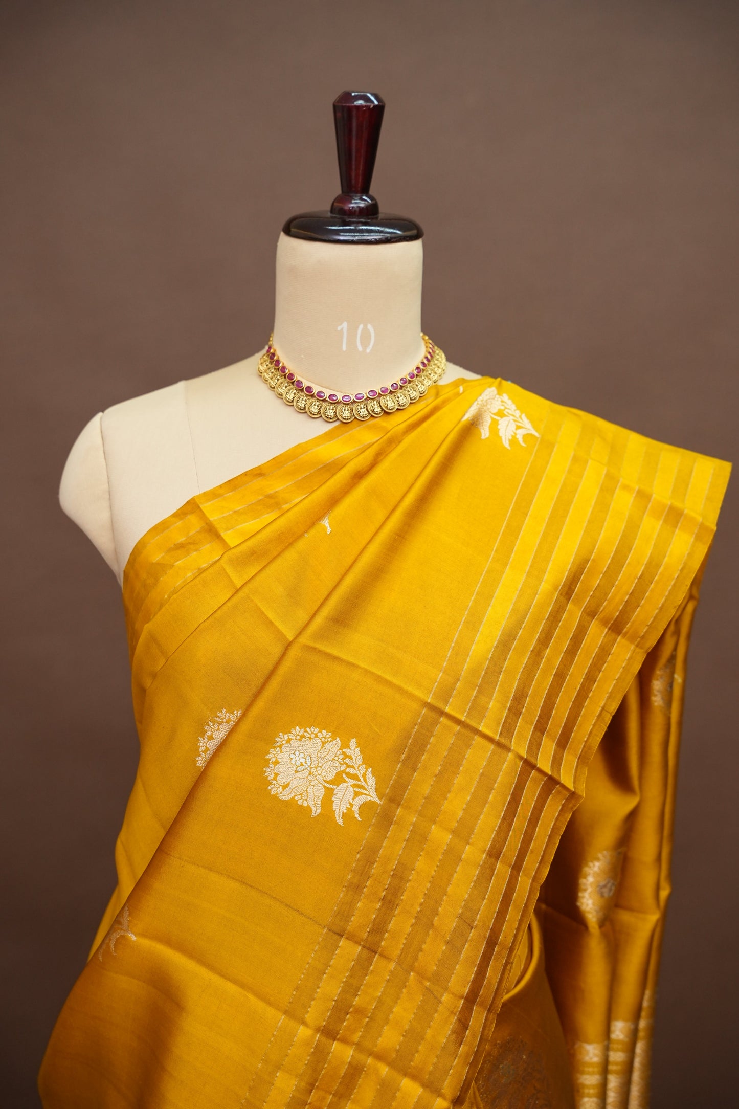 PURE MANGO SILK SAREE – MUSTARD GOLD WITH FLORAL ZARI BUTTAS