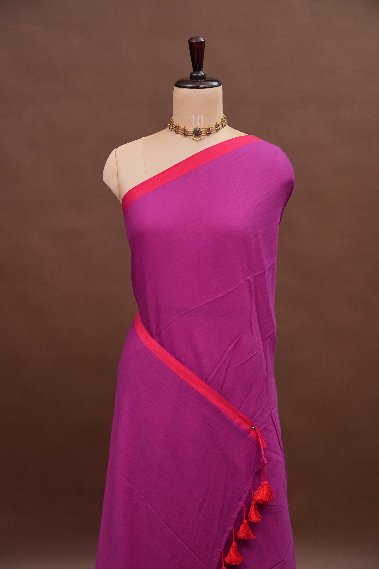 Mulmul Cotton Saree with Tassels - Pink