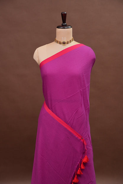 Mulmul Cotton Saree with Tassels - Pink
