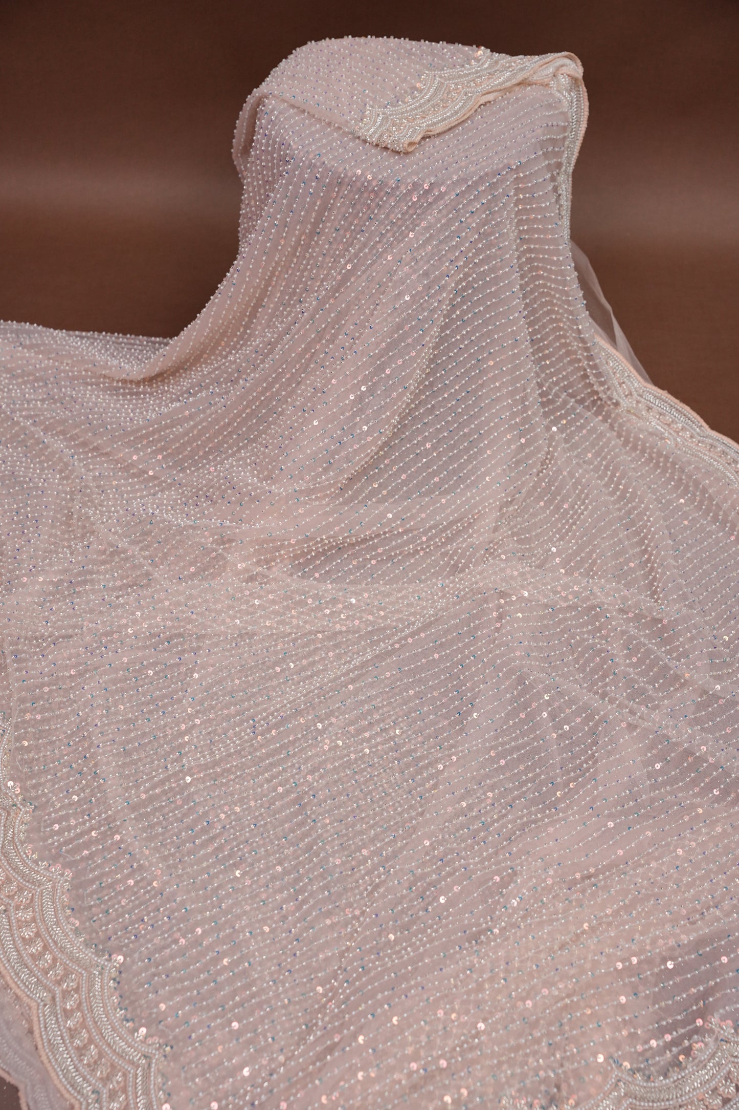 Party Wear Saree with All-Over Bead & Sequin Embellishments - Blush Nude