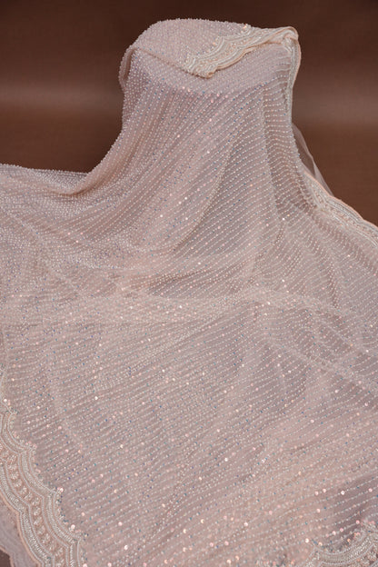 Party Wear Saree with All-Over Bead & Sequin Embellishments - Blush Nude