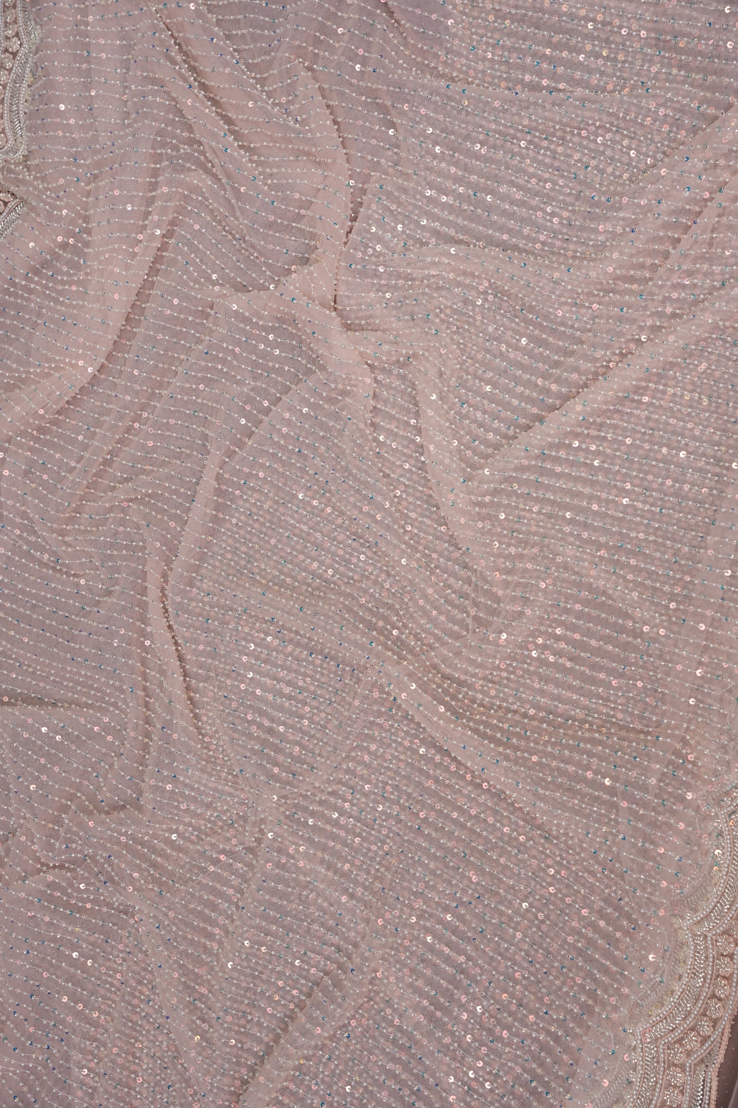 Party Wear Saree with All-Over Bead & Sequin Embellishments - Blush Nude