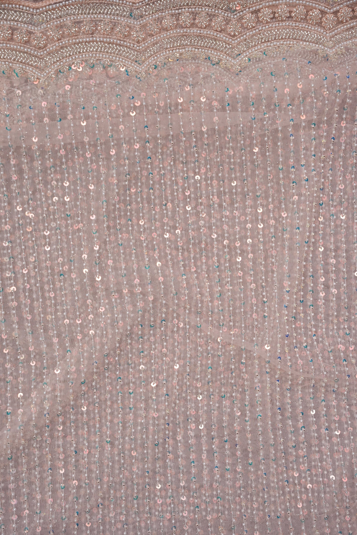 Party Wear Saree with All-Over Bead & Sequin Embellishments - Blush Nude