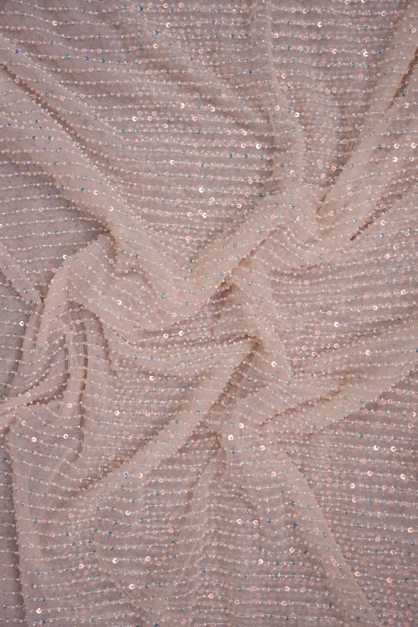 Party Wear Saree with All-Over Bead & Sequin Embellishments - Blush Nude