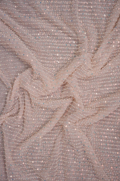 Party Wear Saree with All-Over Bead & Sequin Embellishments - Blush Nude