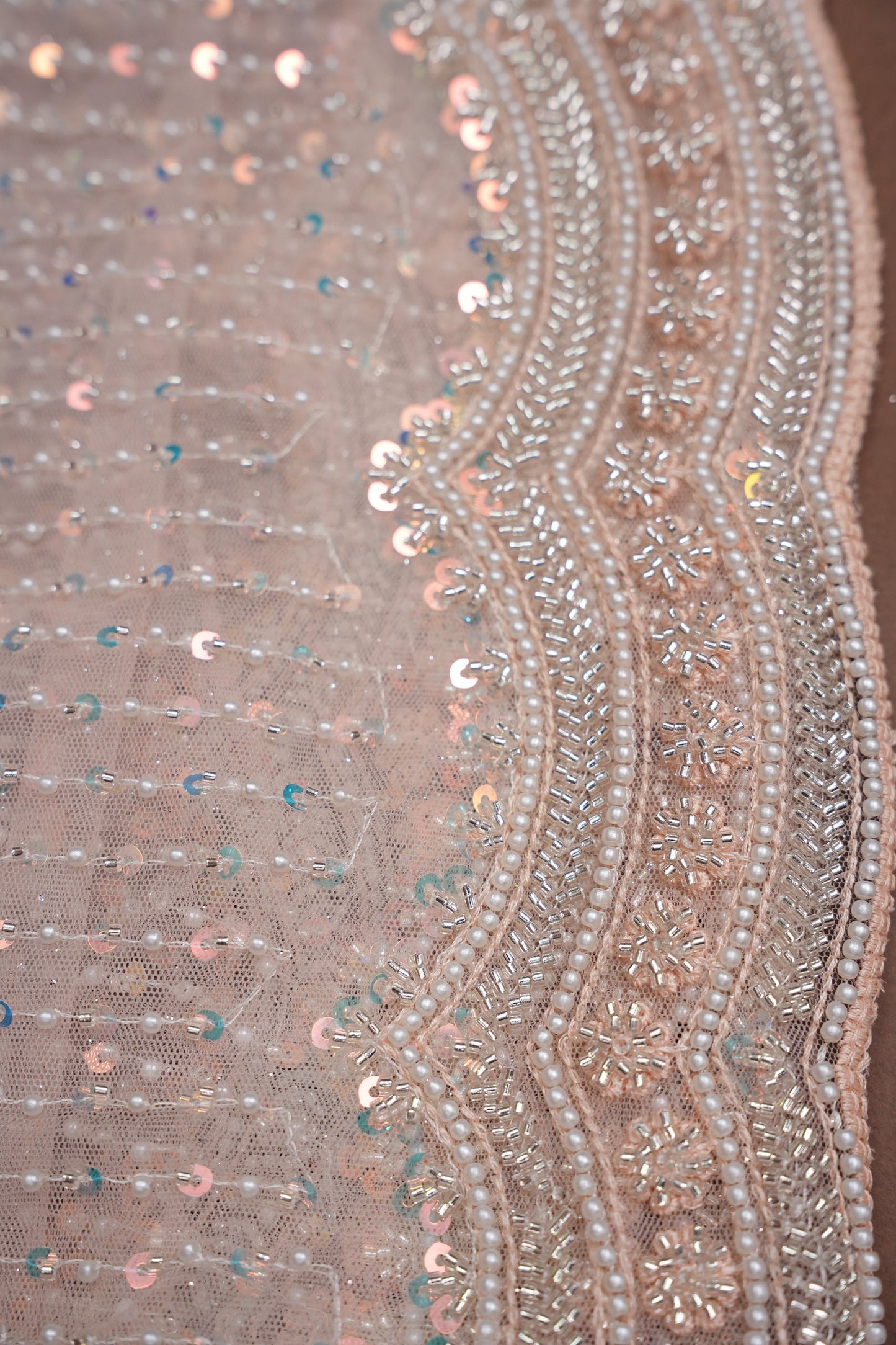 Party Wear Saree with All-Over Bead & Sequin Embellishments - Blush Nude