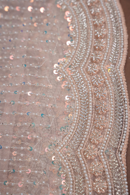 Party Wear Saree with All-Over Bead & Sequin Embellishments - Blush Nude