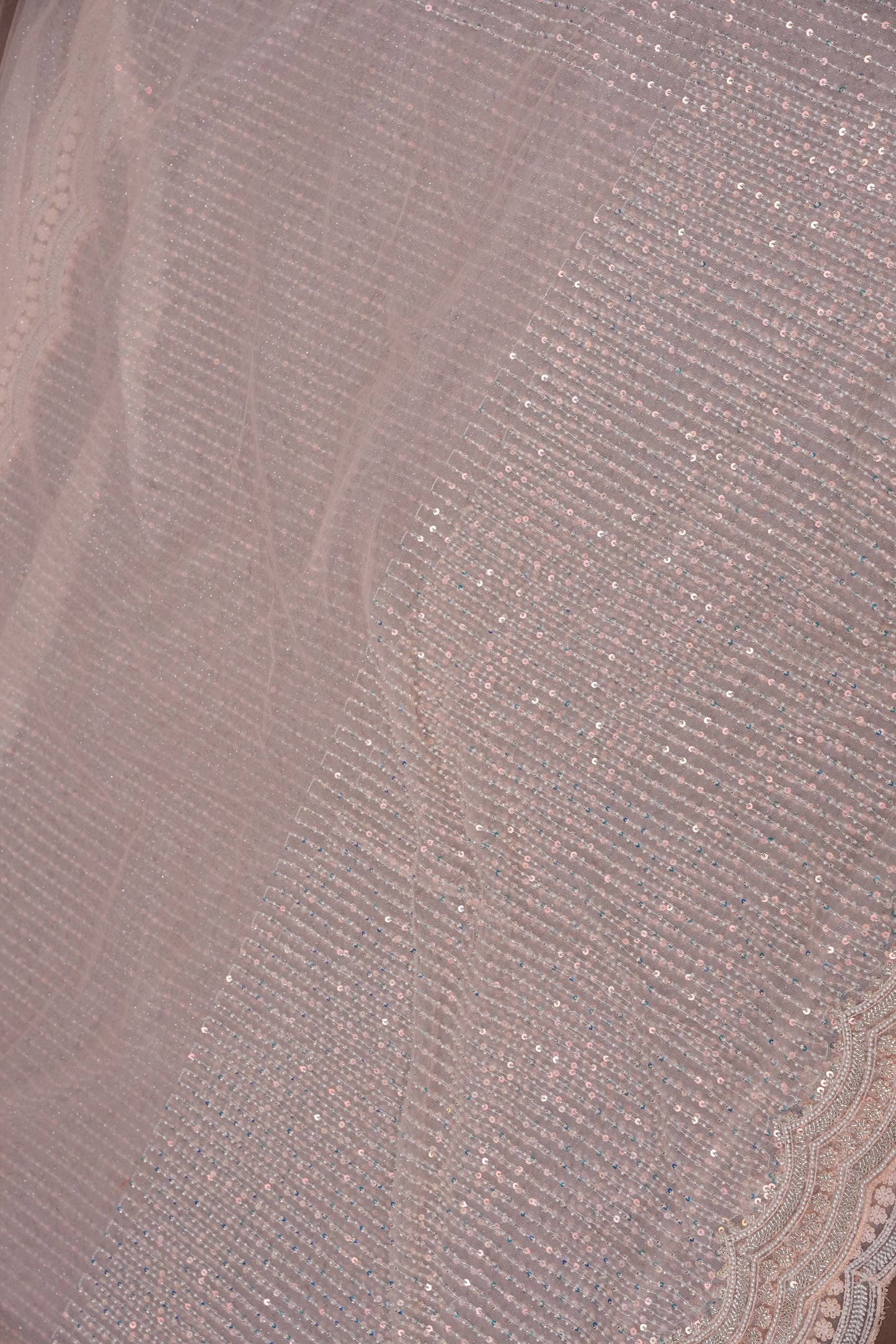 Party Wear Saree with All-Over Bead & Sequin Embellishments - Blush Nude
