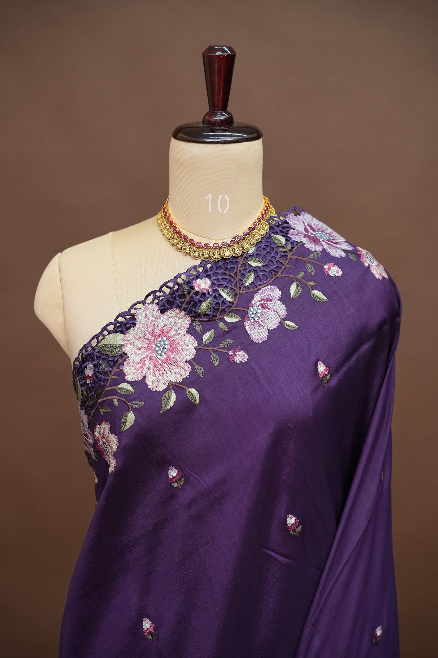 Party Wear Embroidered Soft Organza Saree – Royal Purple Floral Elegance