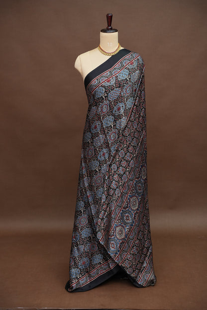 Pure Modal Silk Saree with Authentic Ajrakh Prints – Black