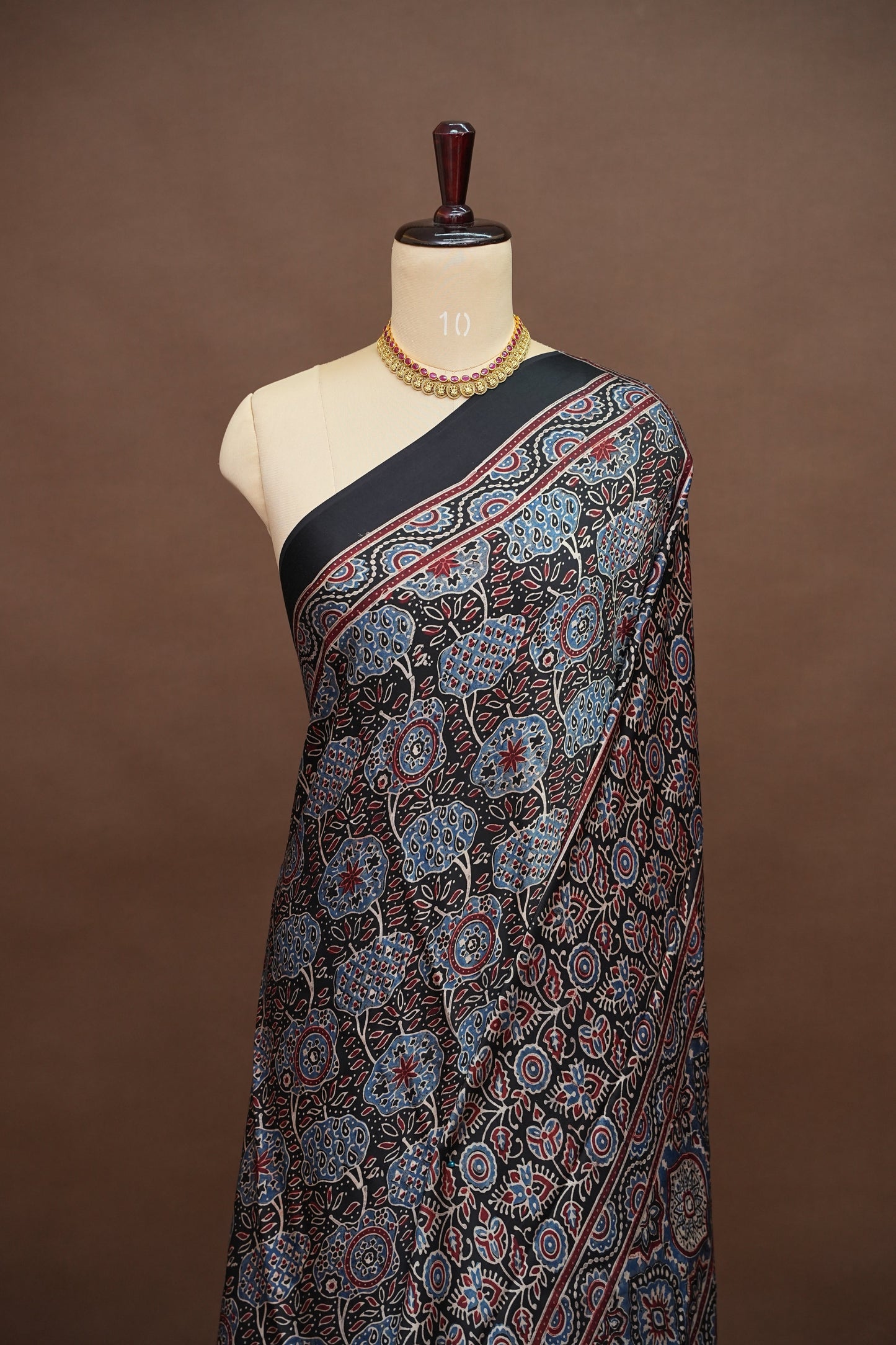 Pure Modal Silk Saree with Authentic Ajrakh Prints – Black