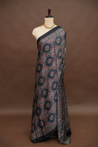 Pure Modal Silk Saree with Authentic Ajrakh Prints – Black