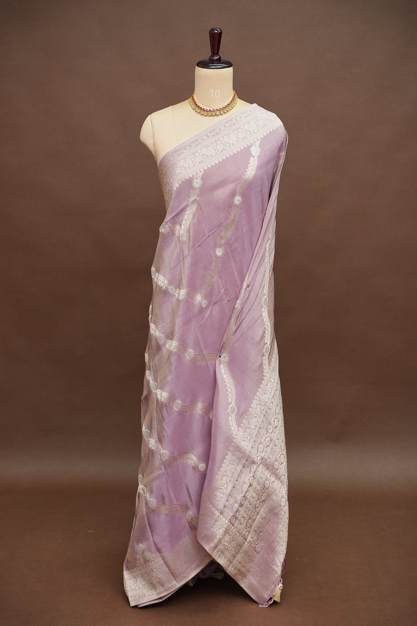 Mellow Tissue Banarasi Silk Saree in Soft Pink with Antique Silver Zari.