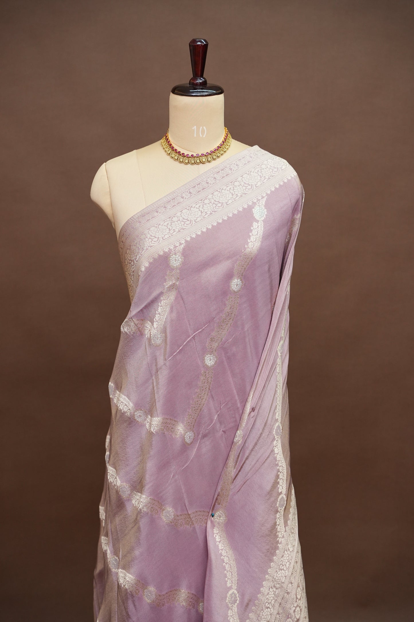 Mellow Tissue Banarasi Silk Saree in Soft Pink with Antique Silver Zari.