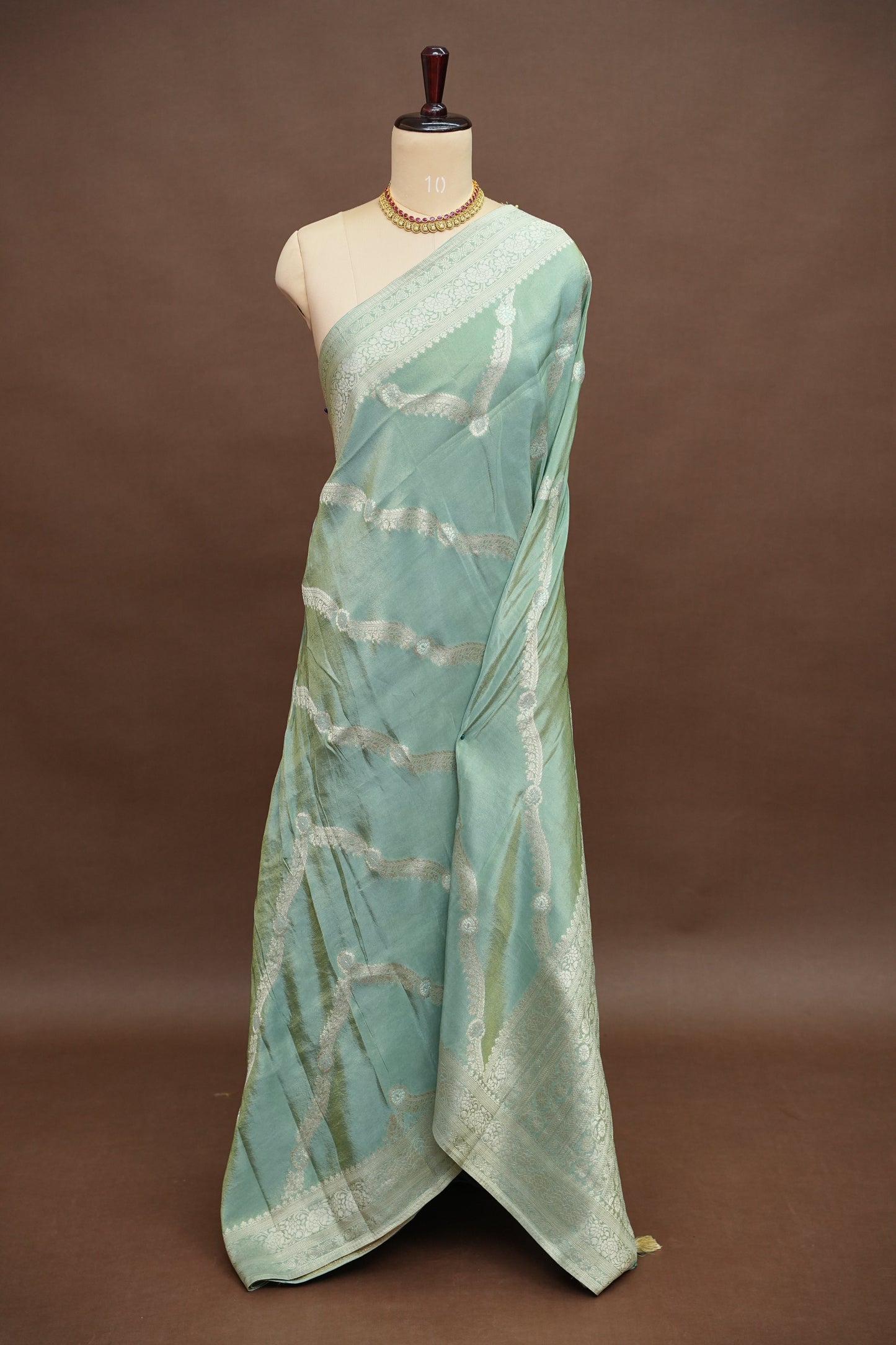 Mellow Tissue Banarasi Silk Saree in Mint Green Mist with Silver Zari