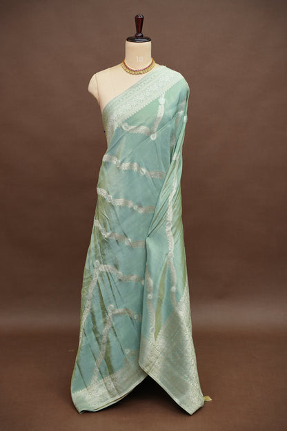 Mellow Tissue Banarasi Silk Saree in Mint Green Mist with Silver Zari