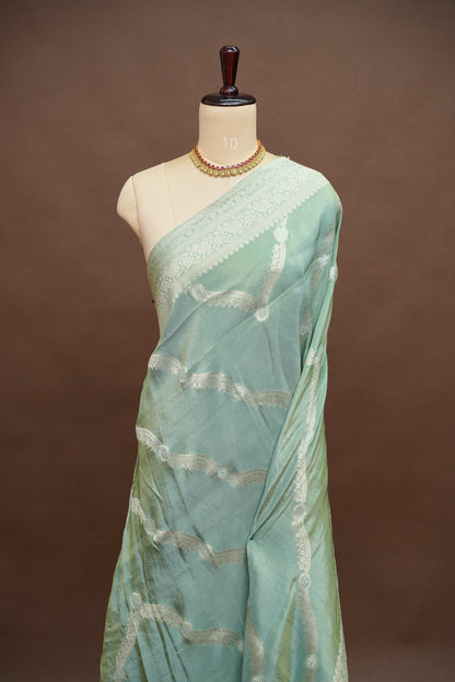 Mellow Tissue Banarasi Silk Saree in Mint Green Mist with Silver Zari