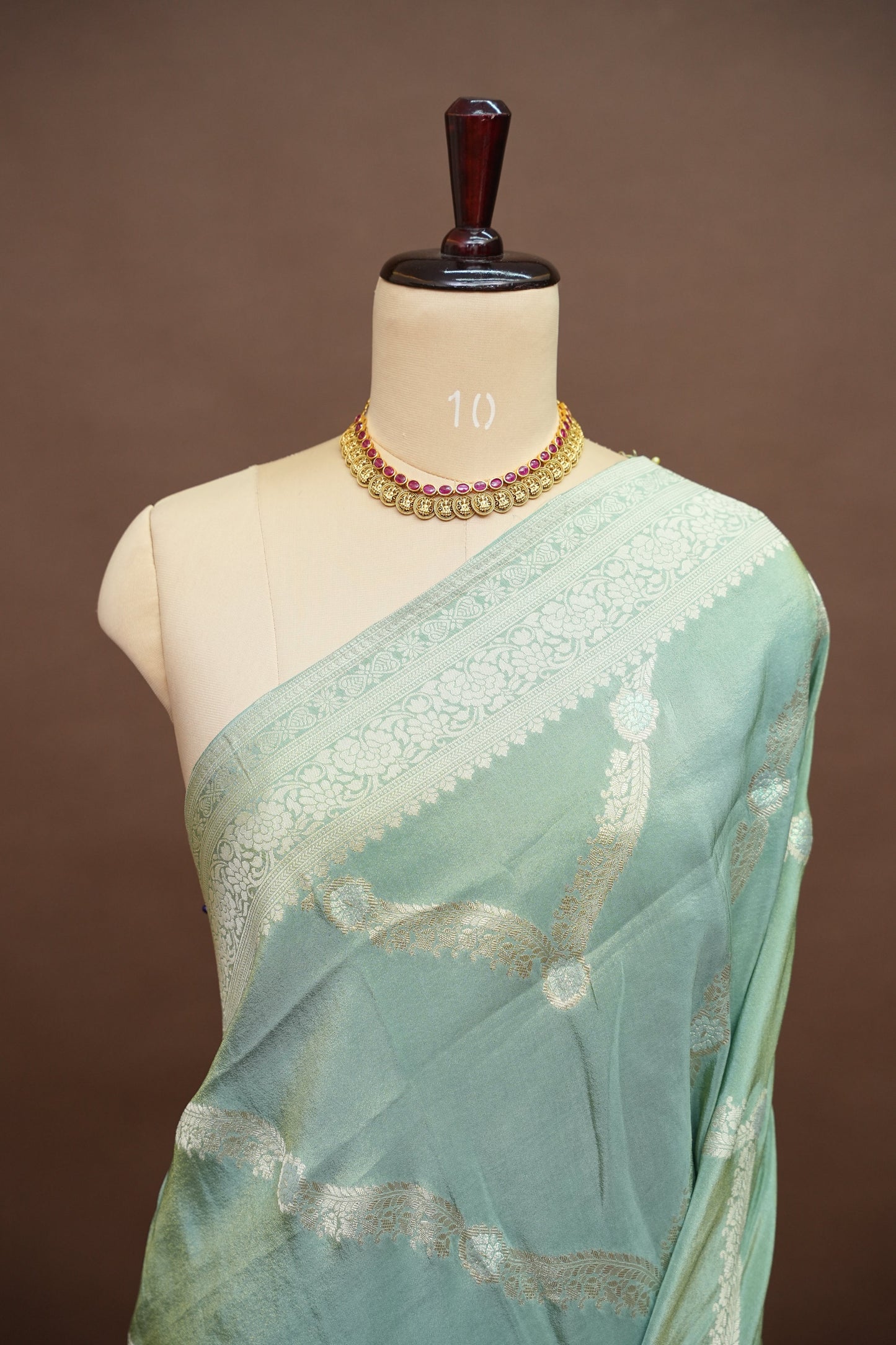 Mellow Tissue Banarasi Silk Saree in Mint Green Mist with Silver Zari