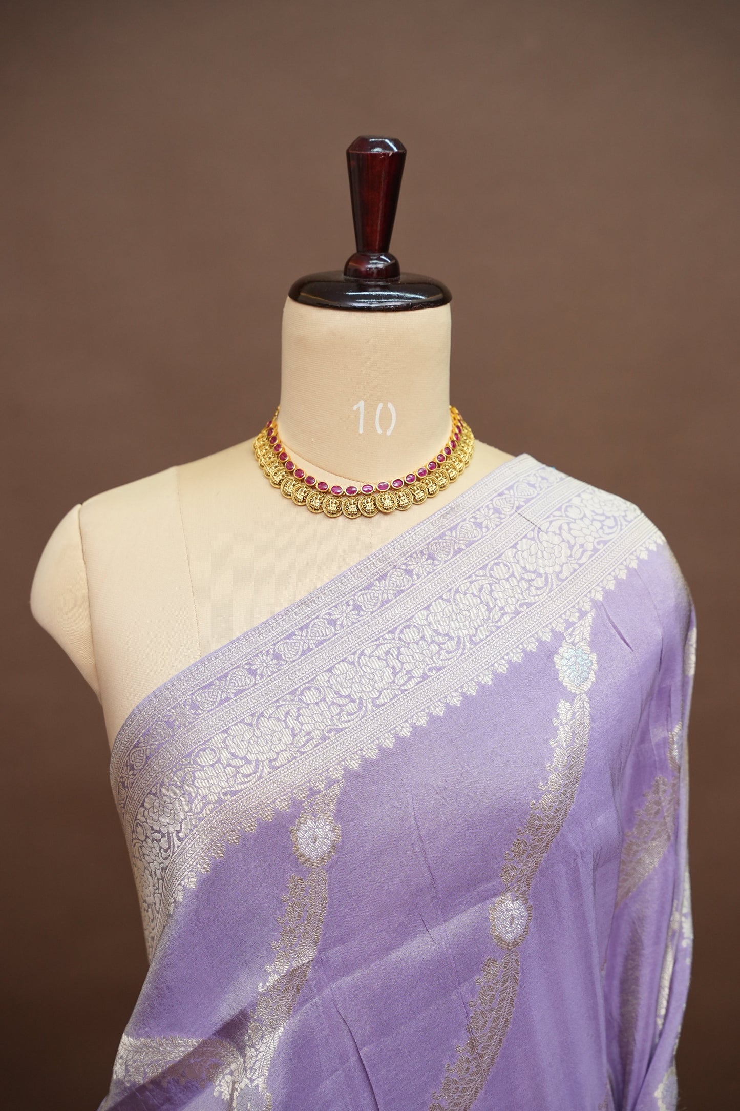 Mellow Tissue Banarasi Silk Saree in Lavender Mist with Silver Zari Floral Vines