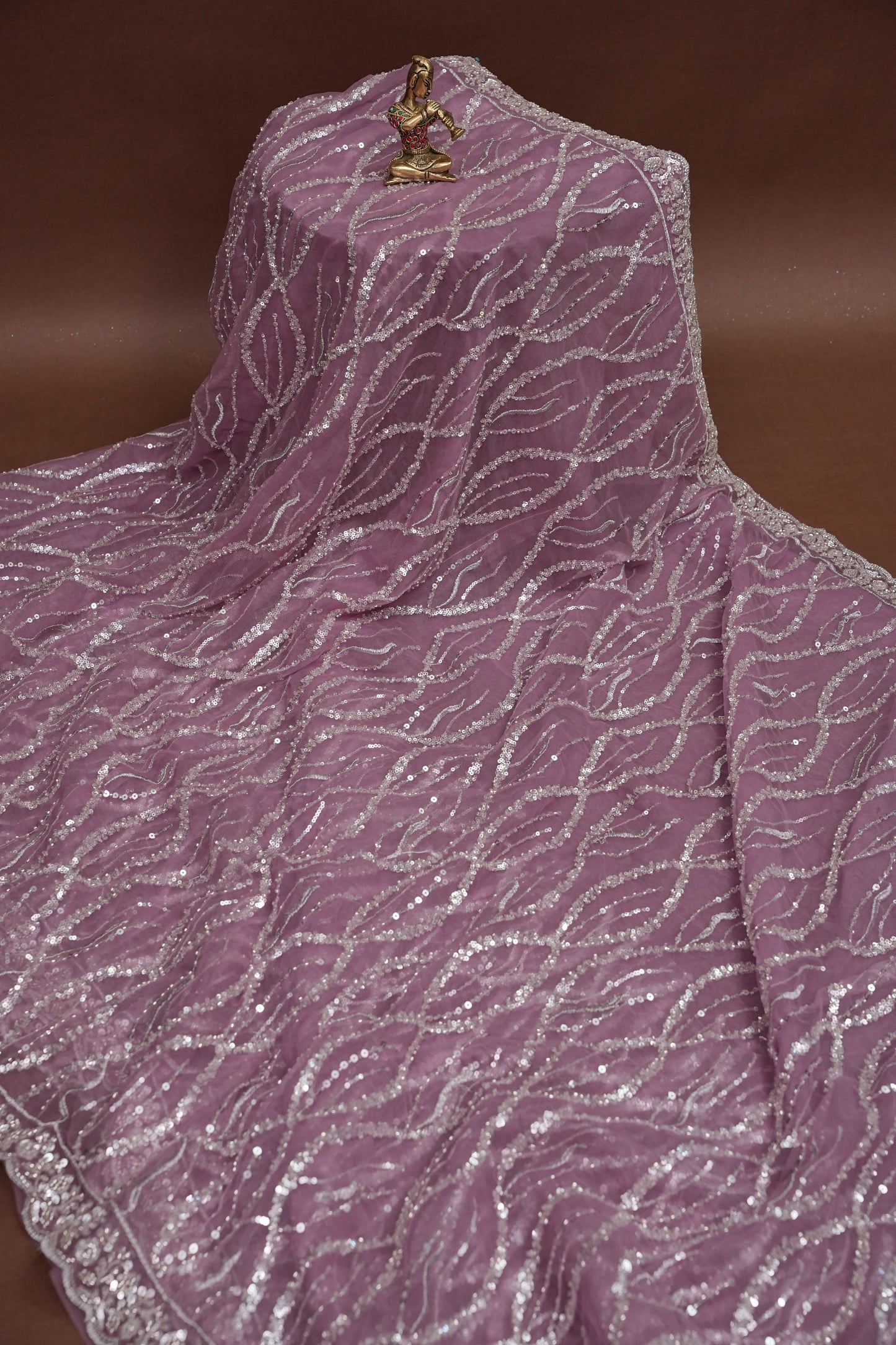 Party Wear Saree with Silver Bead & Sequin Embroidery - Blush Pink