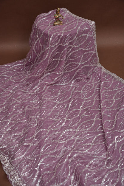 Party Wear Saree with Silver Bead & Sequin Embroidery - Blush Pink