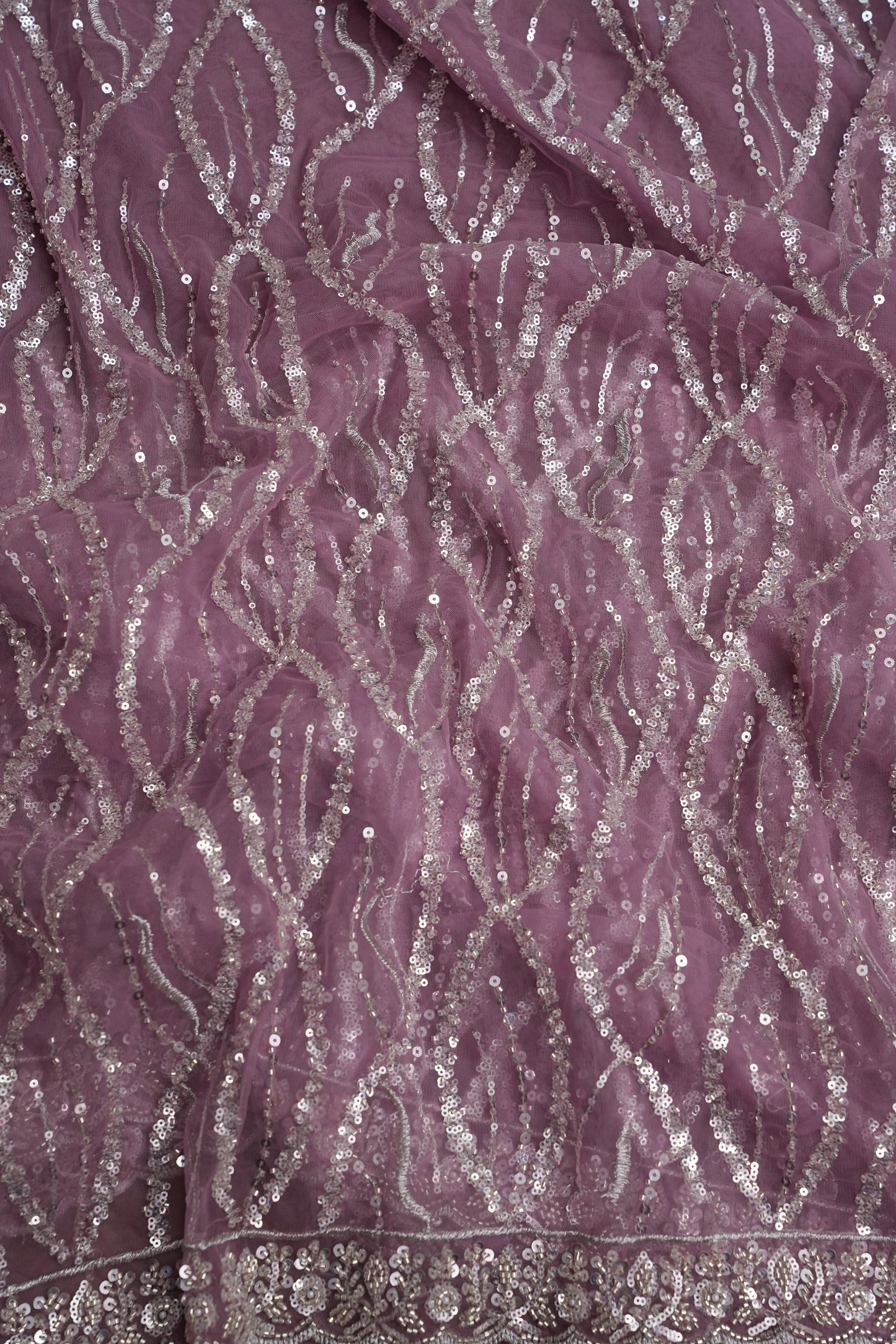 Party Wear Saree with Silver Bead & Sequin Embroidery - Blush Pink