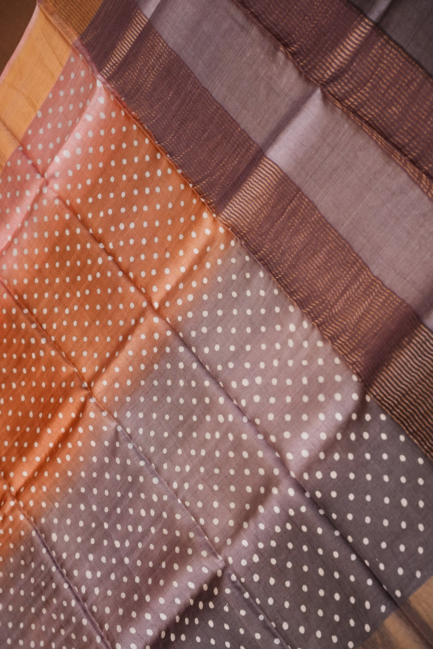 Geometric Patterned Pure Tussar Silk Saree-Multitoned|Silk Mark Certificate
