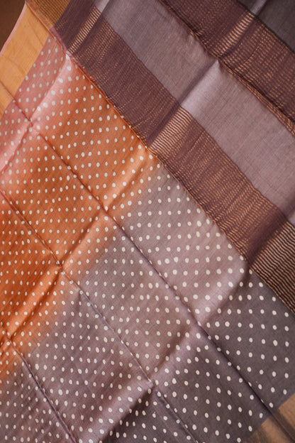 Geometric Patterned Pure Tussar Silk Saree-Multitoned|Silk Mark Certificate