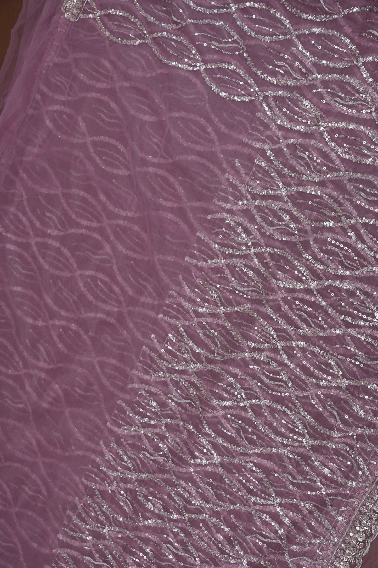 Party Wear Saree with Silver Bead & Sequin Embroidery - Blush Pink