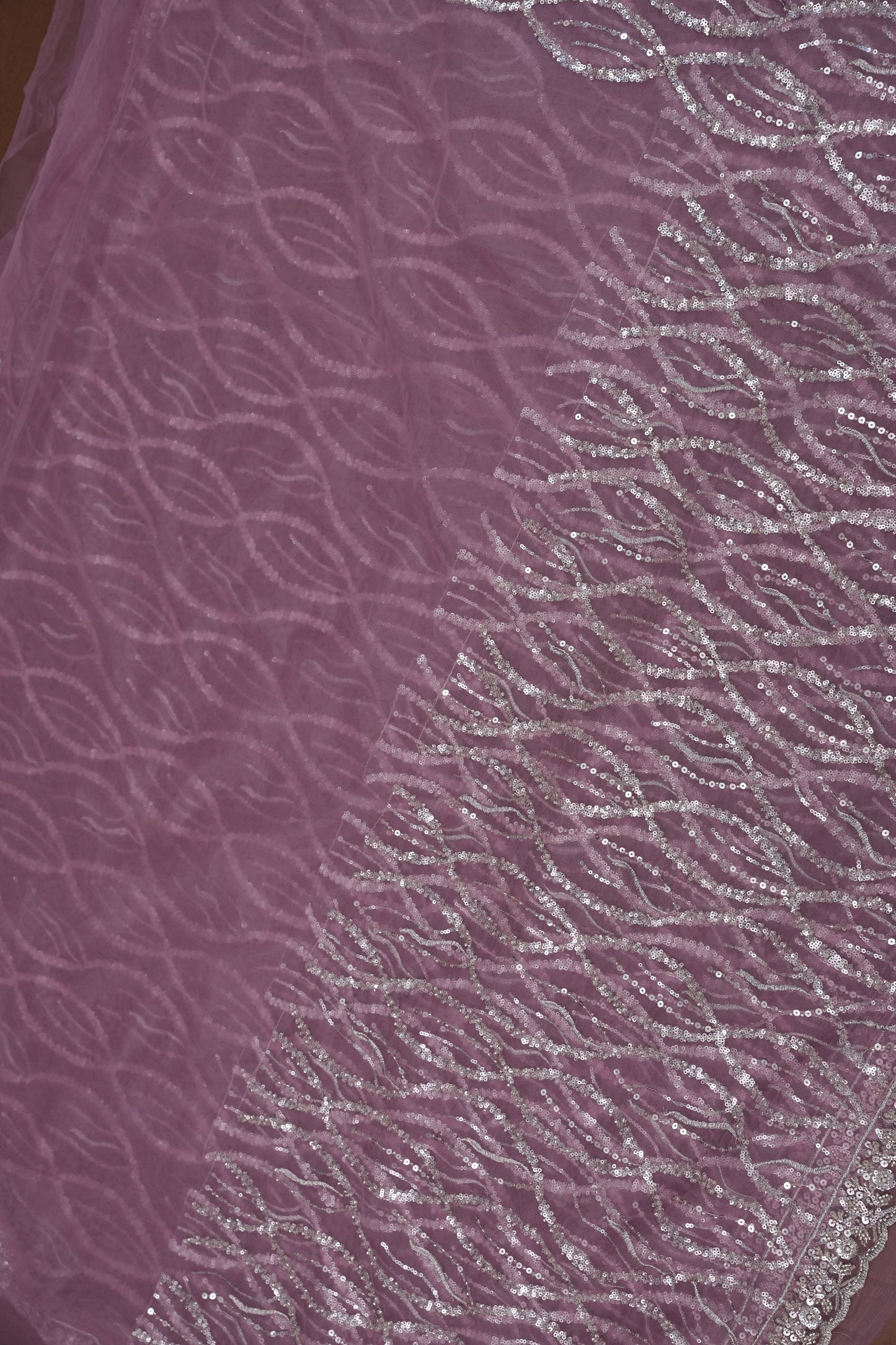 Party Wear Saree with Silver Bead & Sequin Embroidery - Blush Pink