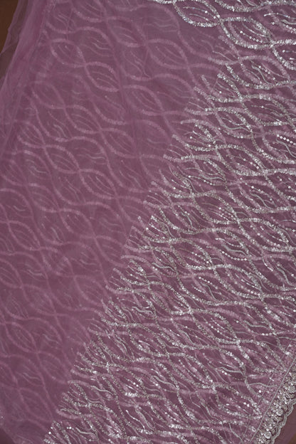 Party Wear Saree with Silver Bead & Sequin Embroidery - Blush Pink