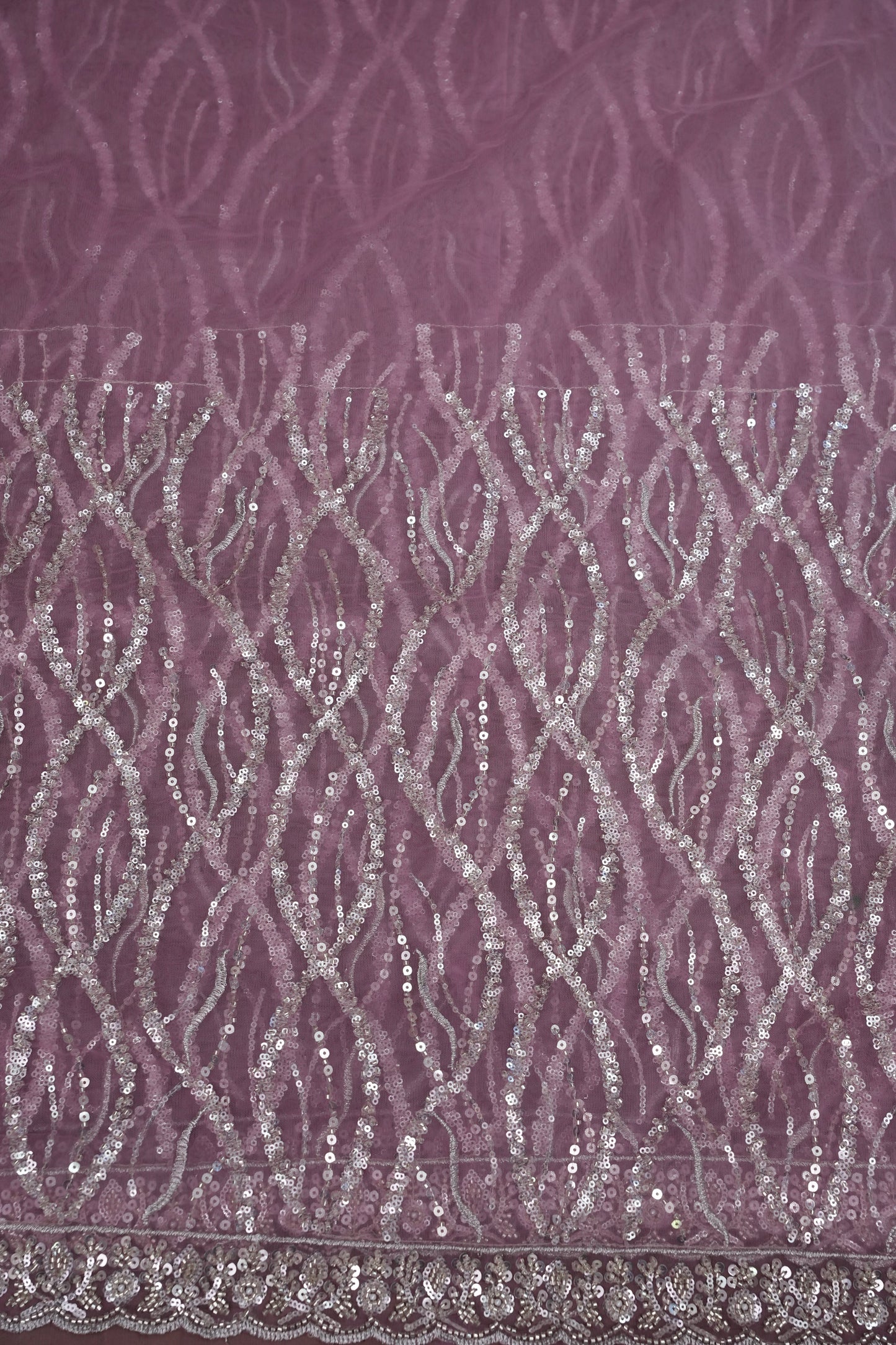 Party Wear Saree with Silver Bead & Sequin Embroidery - Blush Pink