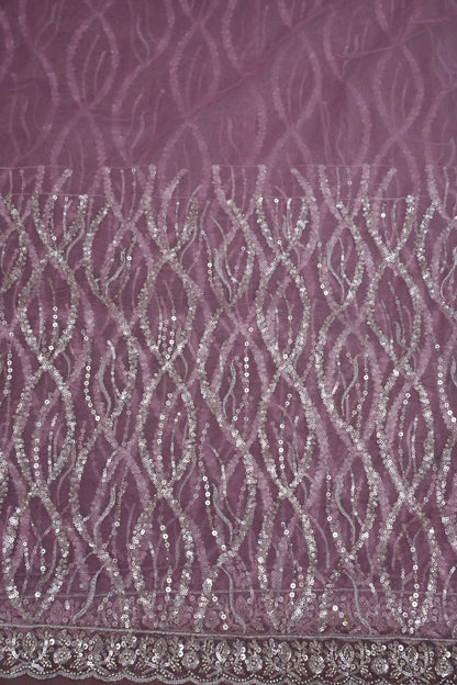 Party Wear Saree with Silver Bead & Sequin Embroidery - Blush Pink
