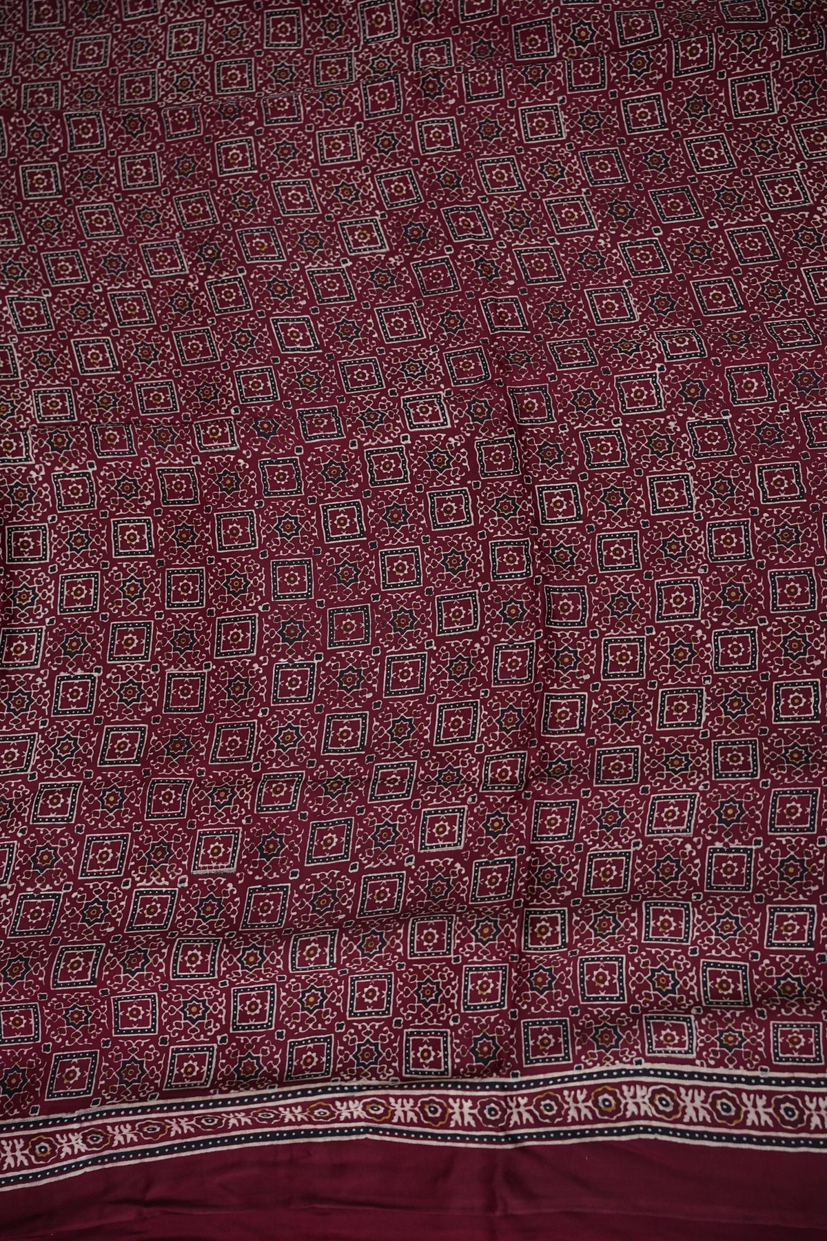 Pure Modal Silk Saree in Maroon with Bandhej-Inspired Ajrakh Print Pallu