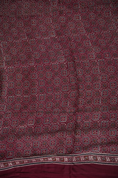 Pure Modal Silk Saree in Maroon with Bandhej-Inspired Ajrakh Print Pallu