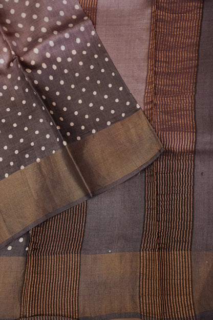 Geometric Patterned Pure Tussar Silk Saree-Multitoned|Silk Mark Certificate