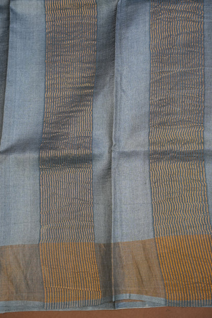 Geometric Patterned Pure Tussar Silk Saree-Grey|Silk Mark Certificate